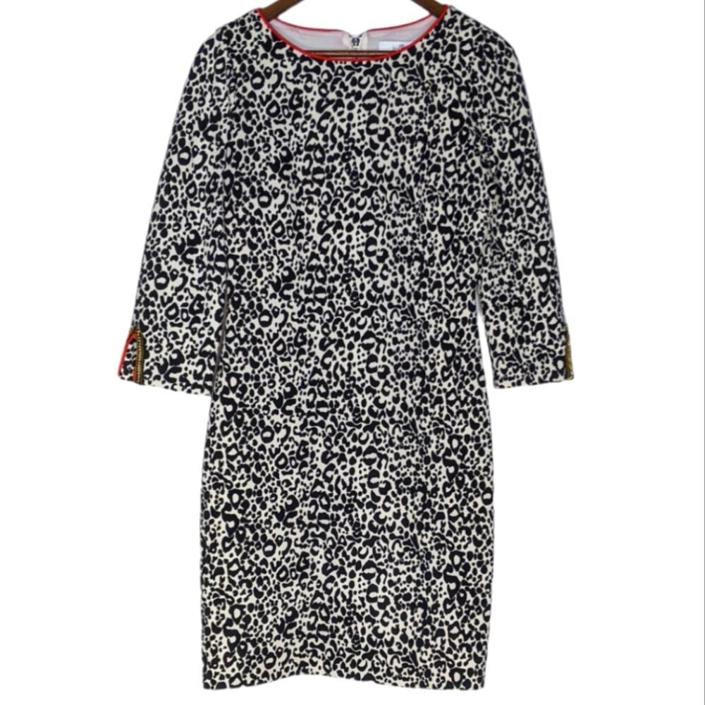 Belle Badgley Mischka Leopard Print Dress Midi Beaded Black White Cruise Size 6